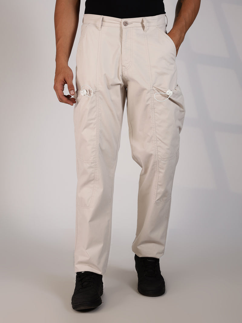 Thomas Scott Men Beige Mid-Rise Straight Fit Woven Cargo Trousers