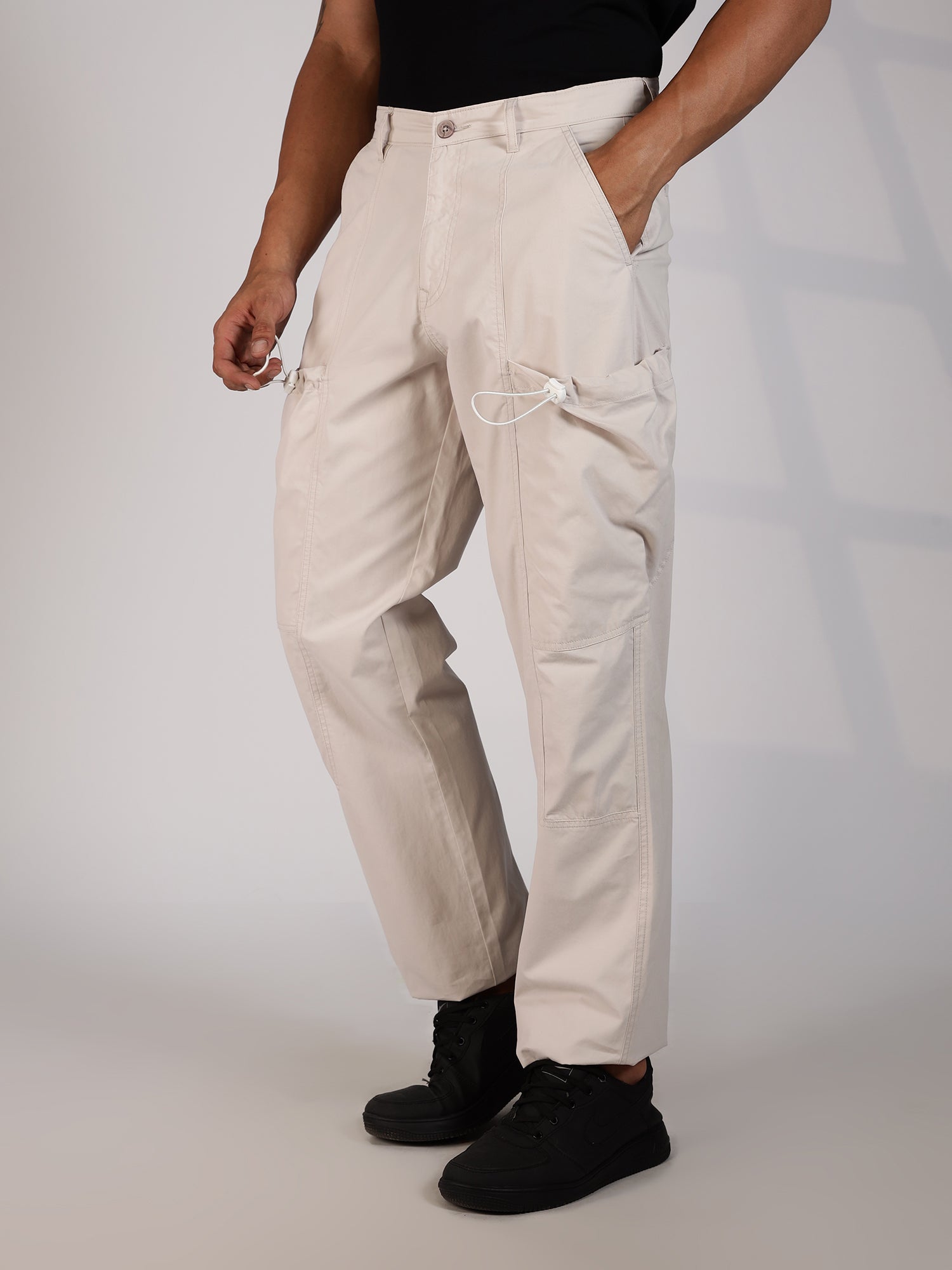 Thomas Scott Men Beige Mid-Rise Straight Fit Woven Cargo Trousers