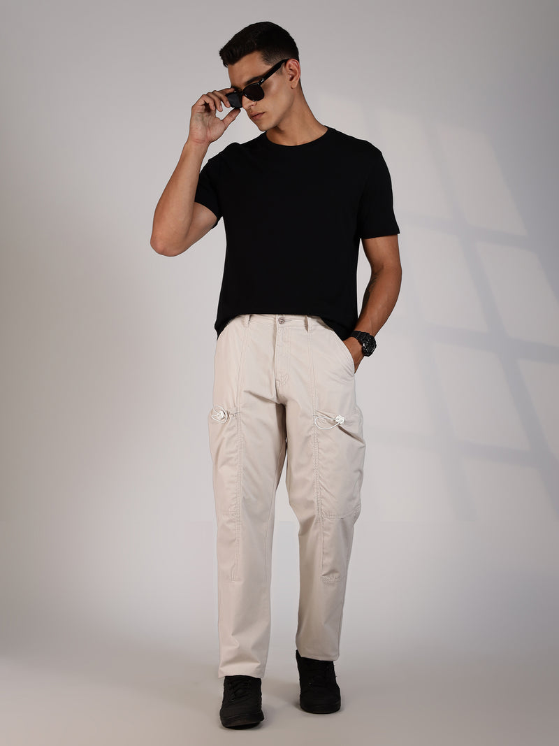 Thomas Scott Men Beige Mid-Rise Straight Fit Woven Cargo Trousers