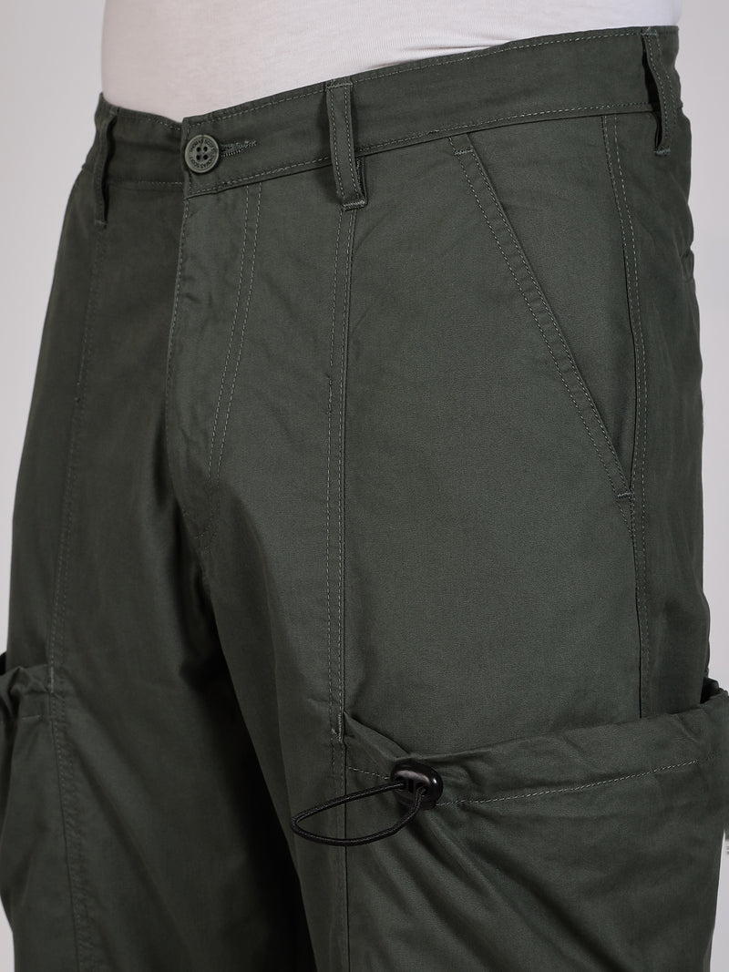 Thomas Scott Men Olive Mid-Rise Straight Fit Woven Cargo Trousers