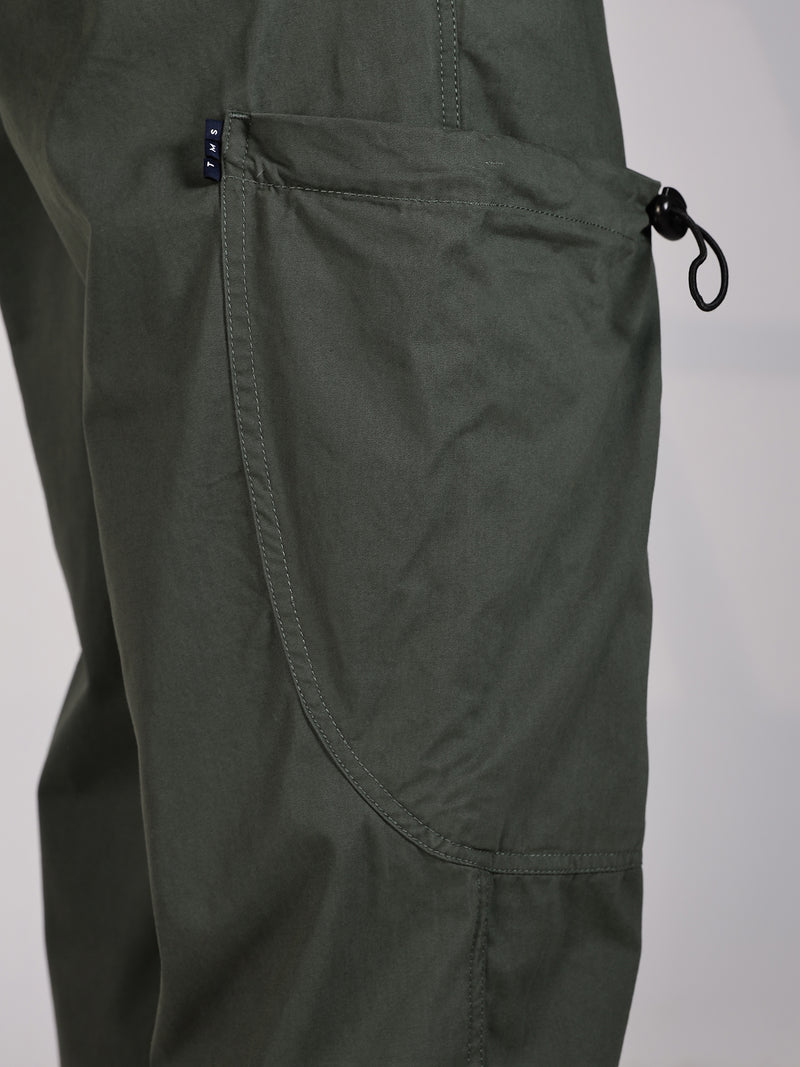 Thomas Scott Men Olive Mid-Rise Straight Fit Woven Cargo Trousers