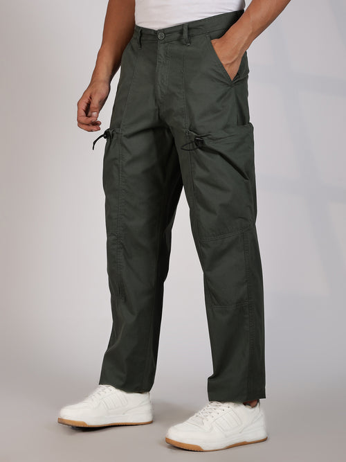 Thomas Scott Men Olive Mid-Rise Straight Fit Woven Cargo Trousers