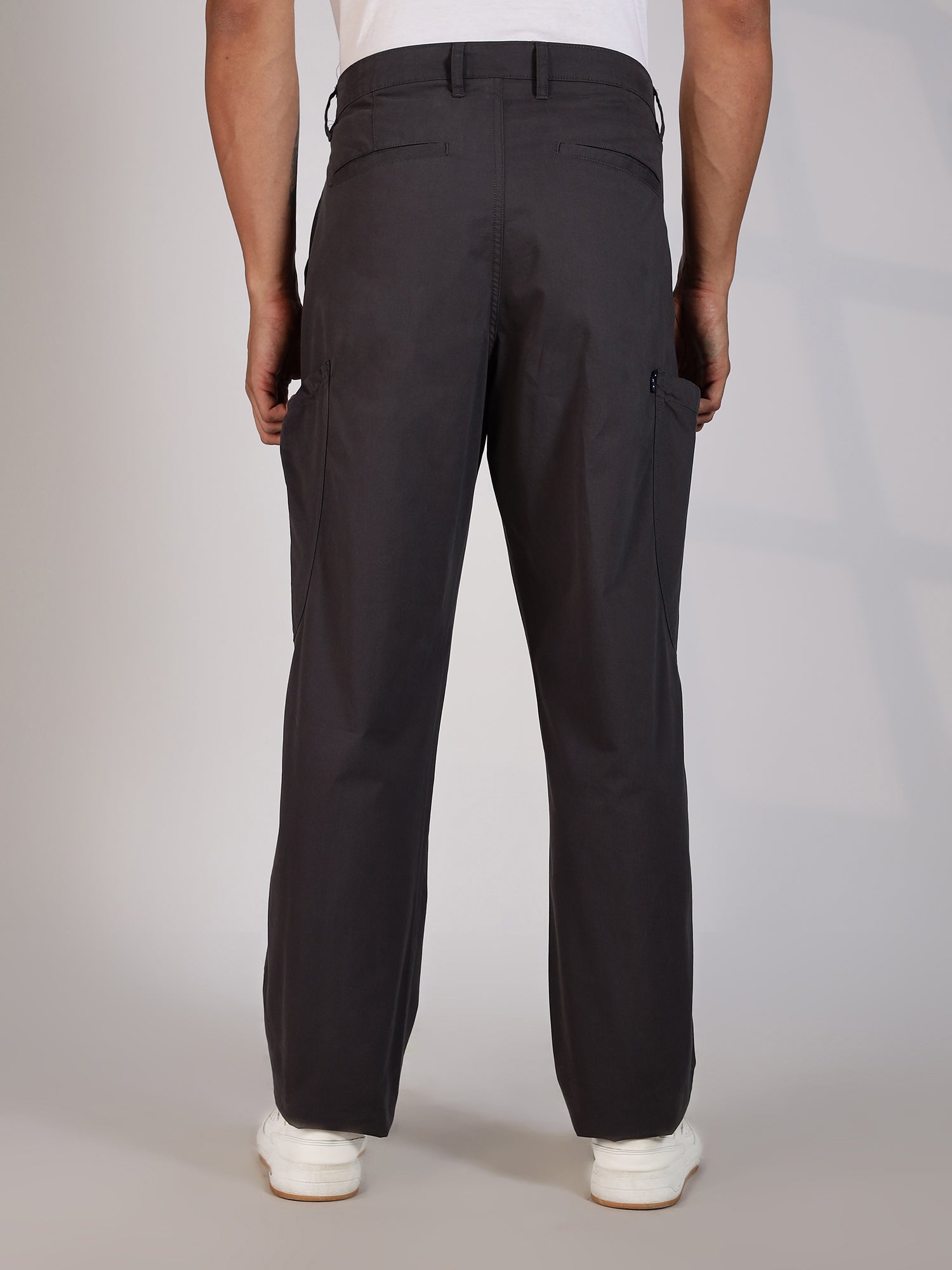 Thomas Scott Men Dk.Grey Mid-Rise Straight Fit Woven Cargo Trousers