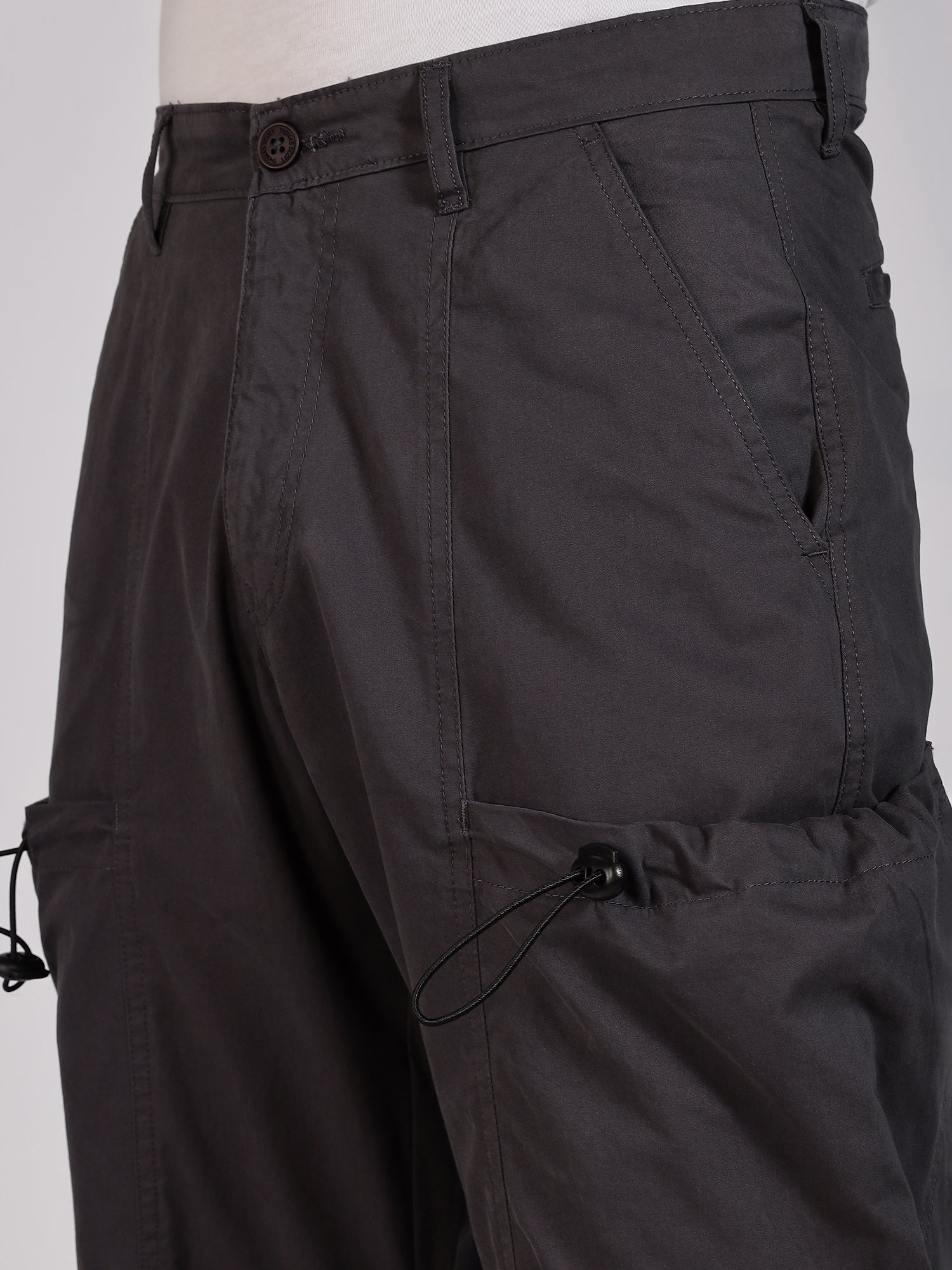 Thomas Scott Men Dk.Grey Mid-Rise Straight Fit Woven Cargo Trousers