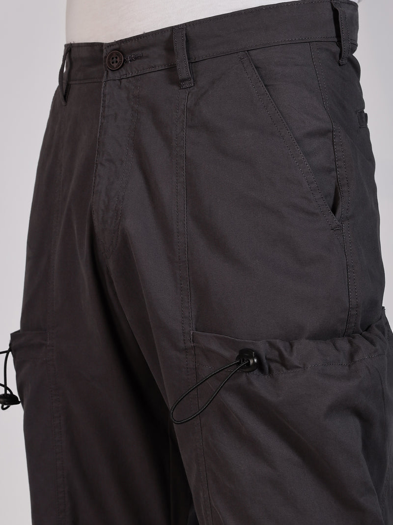 Thomas Scott Men Dk.Grey Mid-Rise Straight Fit Woven Cargo Trousers