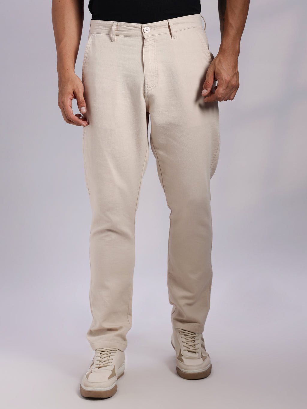 Thomas Scott Men Beige Mid-Rise Straight Fit Woven Chino Trousers