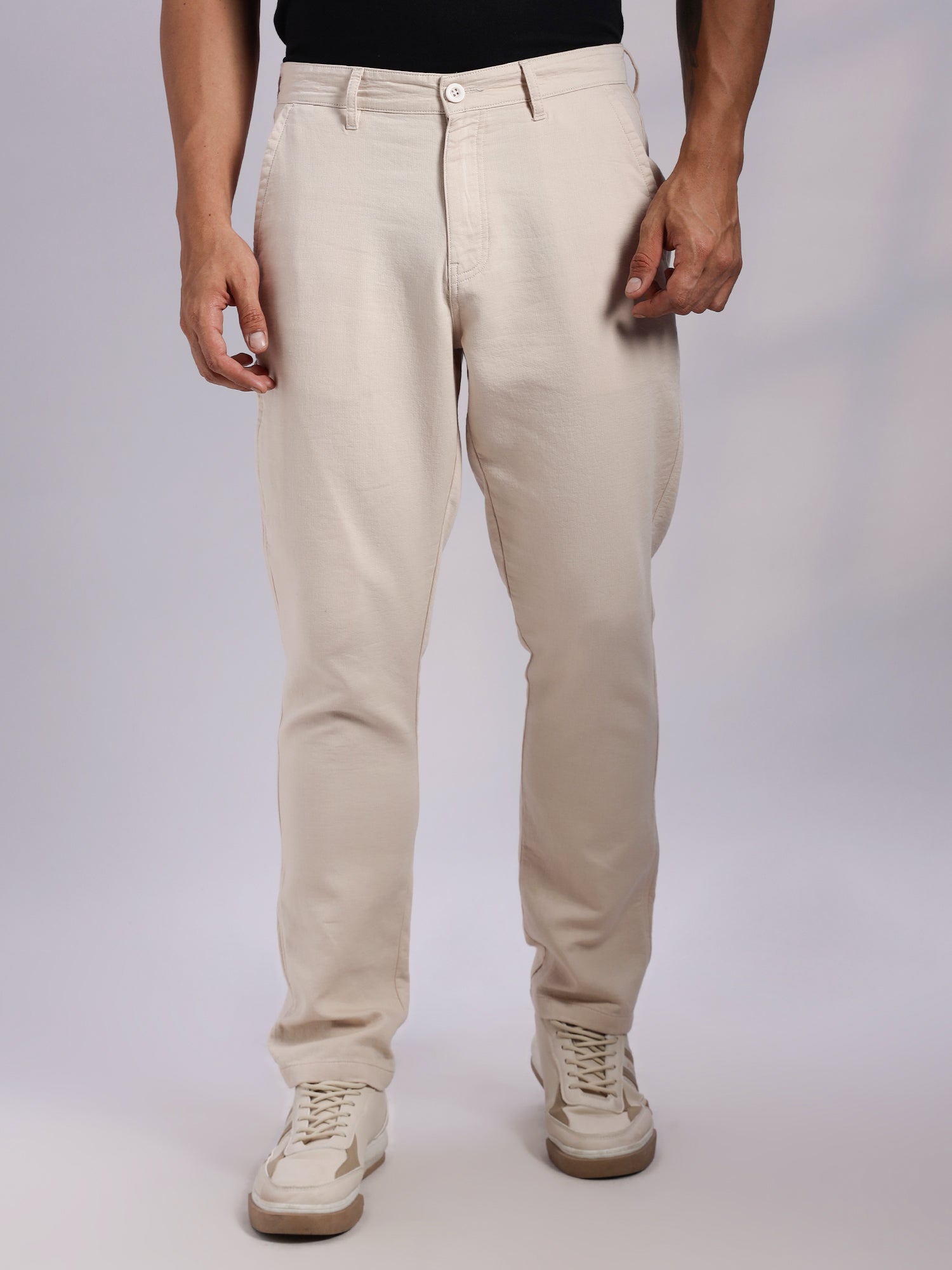 Thomas Scott Men Beige Mid-Rise Straight Fit Woven Chino Trousers