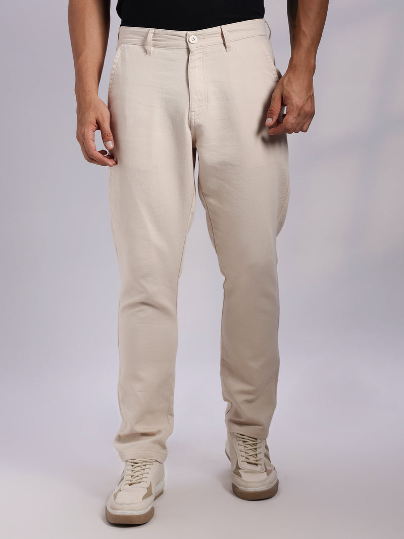 Thomas Scott Men Beige Mid-Rise Straight Fit Woven Chino Trousers