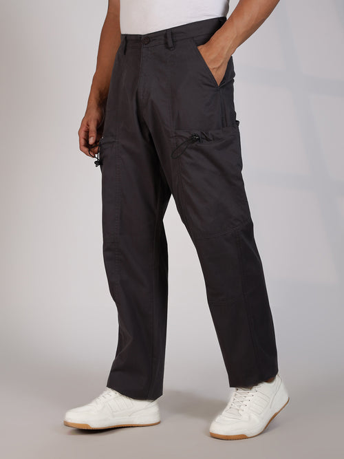Thomas Scott Men Dk.Grey Mid-Rise Straight Fit Woven Cargo Trousers
