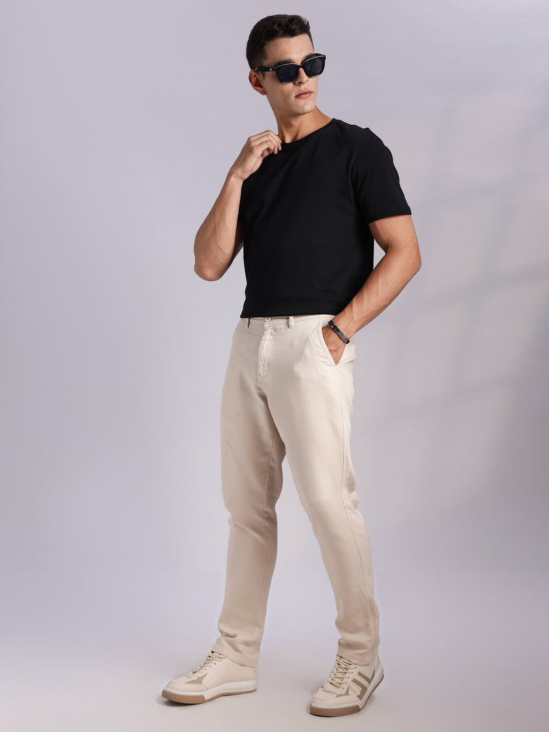Thomas Scott Men Beige Mid-Rise Straight Fit Woven Chino Trousers