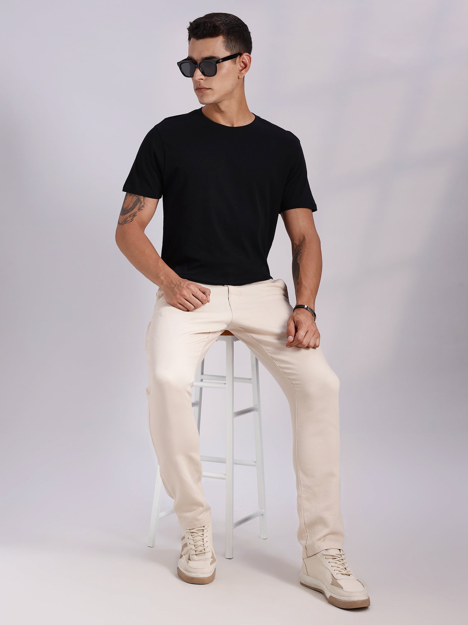 Thomas Scott Men Beige Mid-Rise Straight Fit Woven Chino Trousers