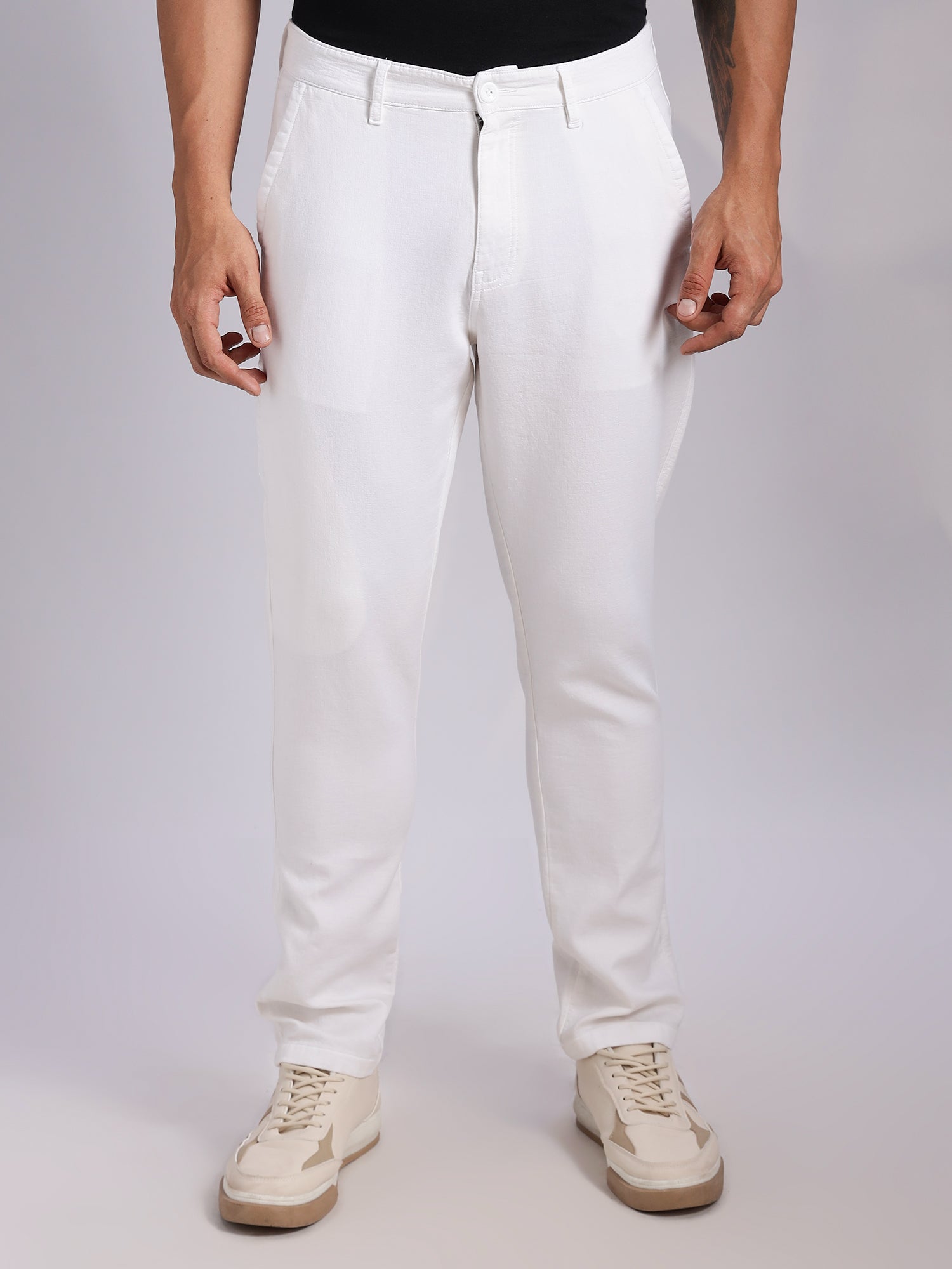 Thomas Scott Men White Mid-Rise Straight Fit Woven Chino Trousers