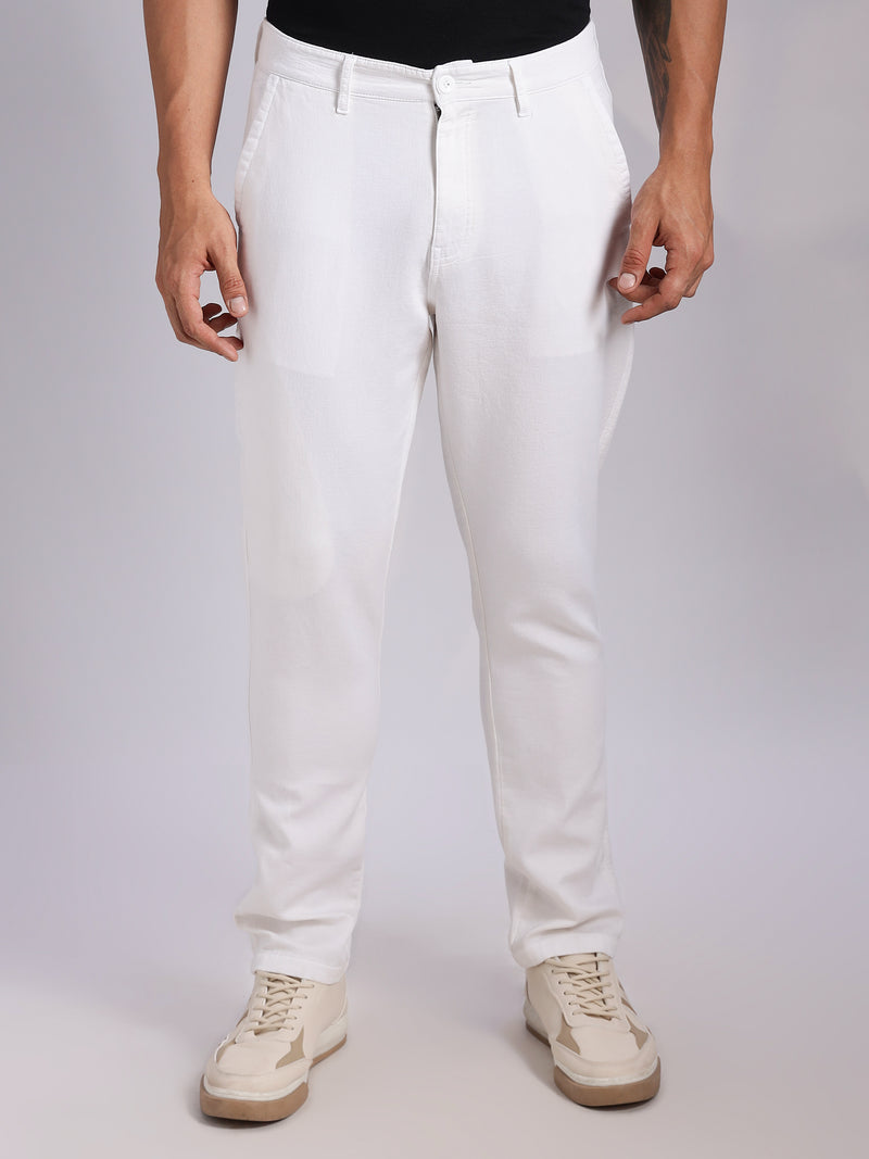 Thomas Scott Men White Mid-Rise Straight Fit Woven Chino Trousers