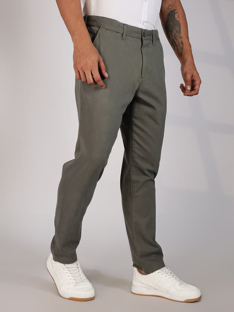 Thomas Scott Men Olive Regular Fit Mid-Rise Woven Chinos Trouser