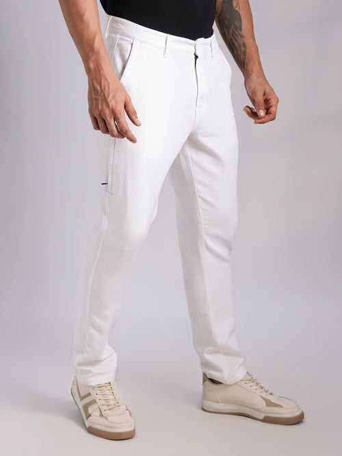 Thomas Scott Men White Mid-Rise Straight Fit Woven Chino Trousers
