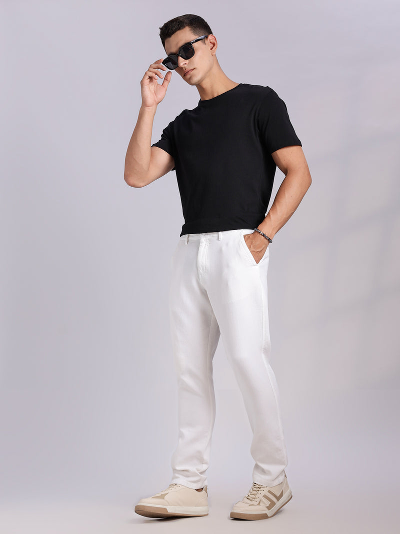 Thomas Scott Men White Mid-Rise Straight Fit Woven Chino Trousers