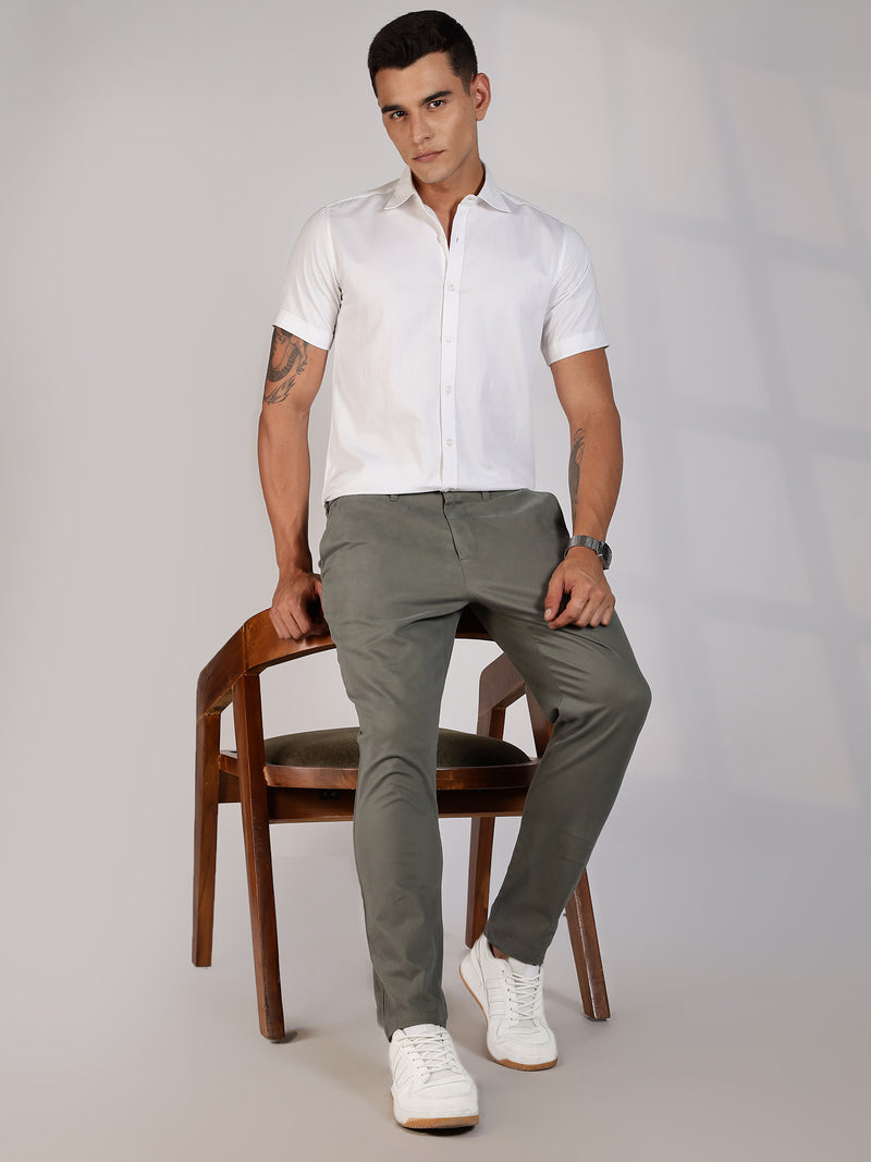 Thomas Scott Men Olive Regular Fit Mid-Rise Woven Chinos Trouser
