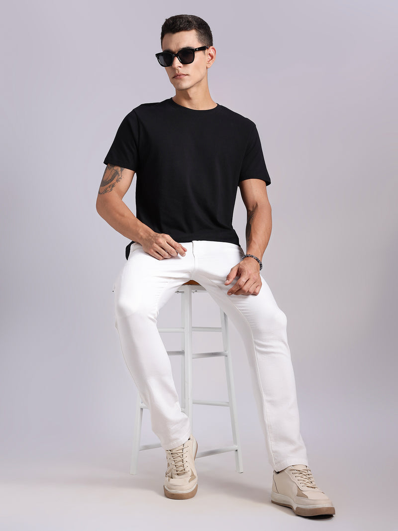 Thomas Scott Men White Mid-Rise Straight Fit Woven Chino Trousers