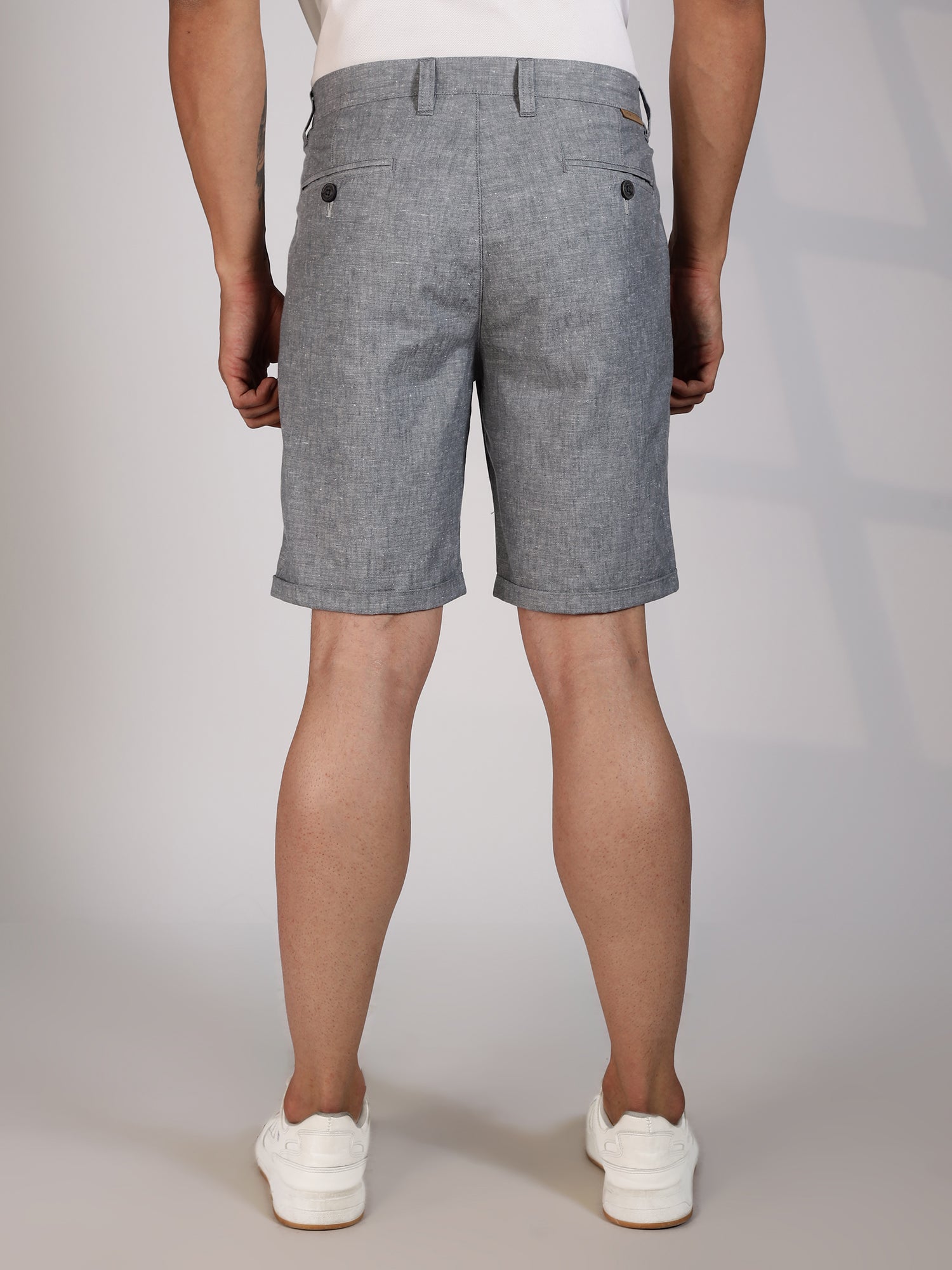 Thomas Scott Men Grey Mid-Rise Regular Fit Woven Linen Chino Shorts