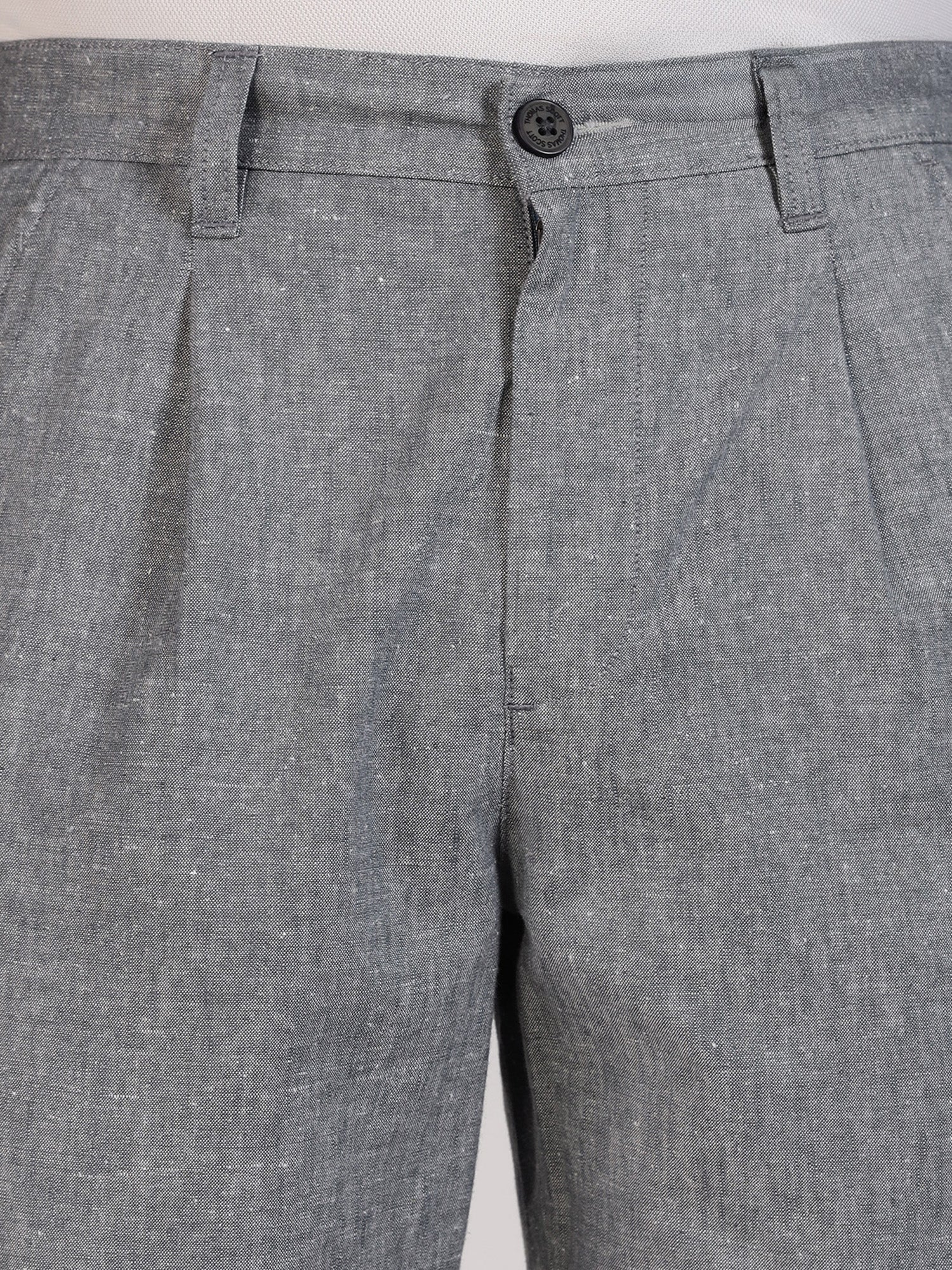 Thomas Scott Men Grey Mid-Rise Regular Fit Woven Linen Chino Shorts
