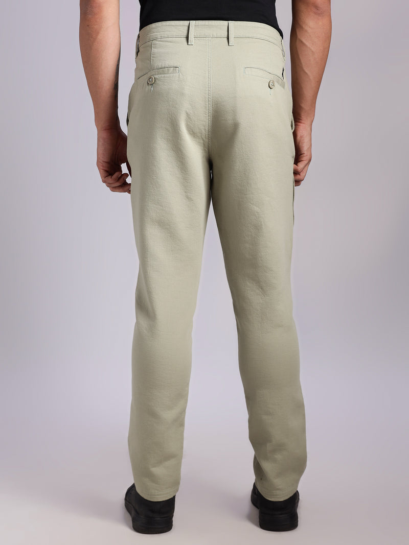 Thomas Scott Men LightOlive Mid-Rise Straight Fit Woven Chino Trousers