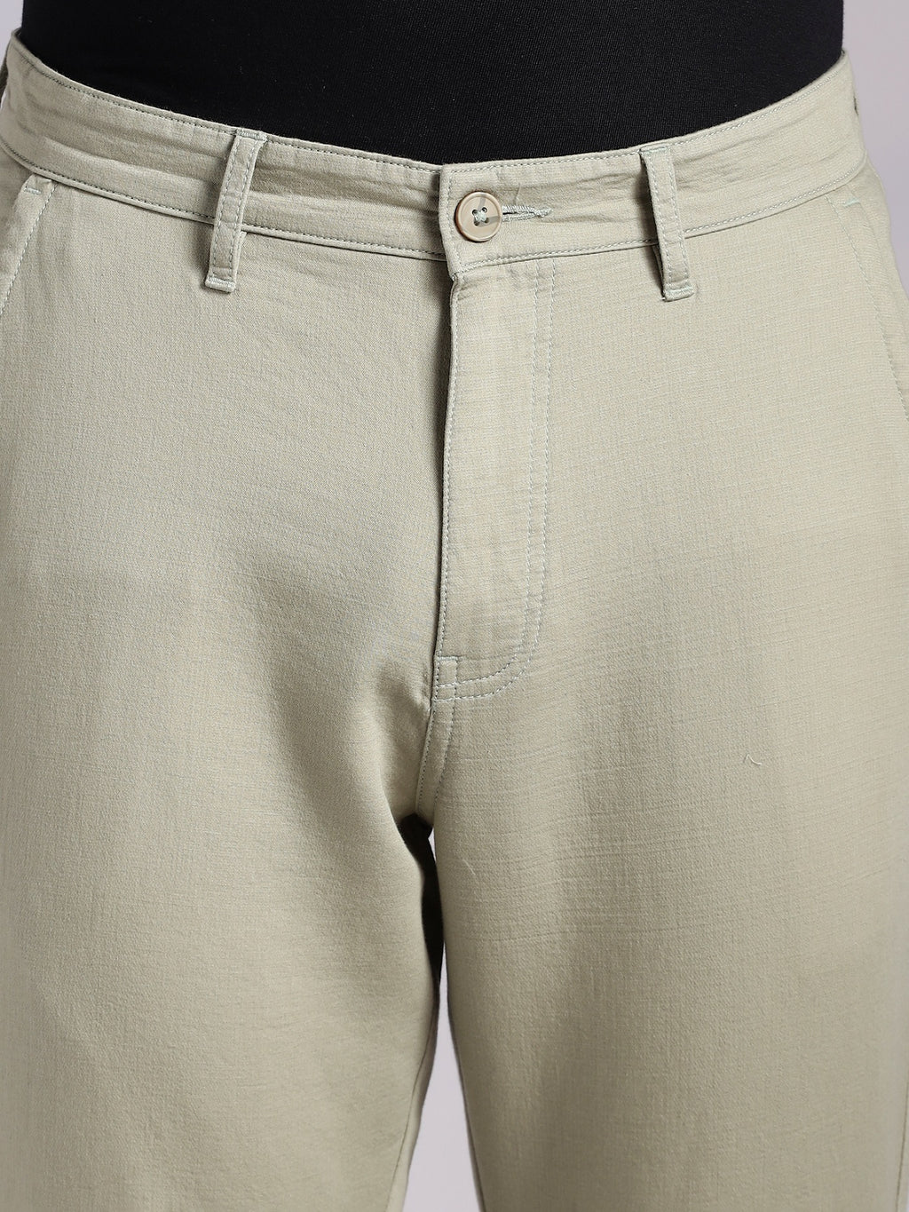 Thomas Scott Men LightOlive Mid-Rise Straight Fit Woven Chino Trousers