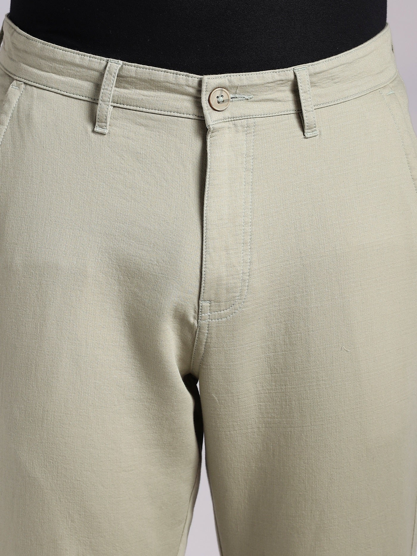 Thomas Scott Men LightOlive Mid-Rise Straight Fit Woven Chino Trousers