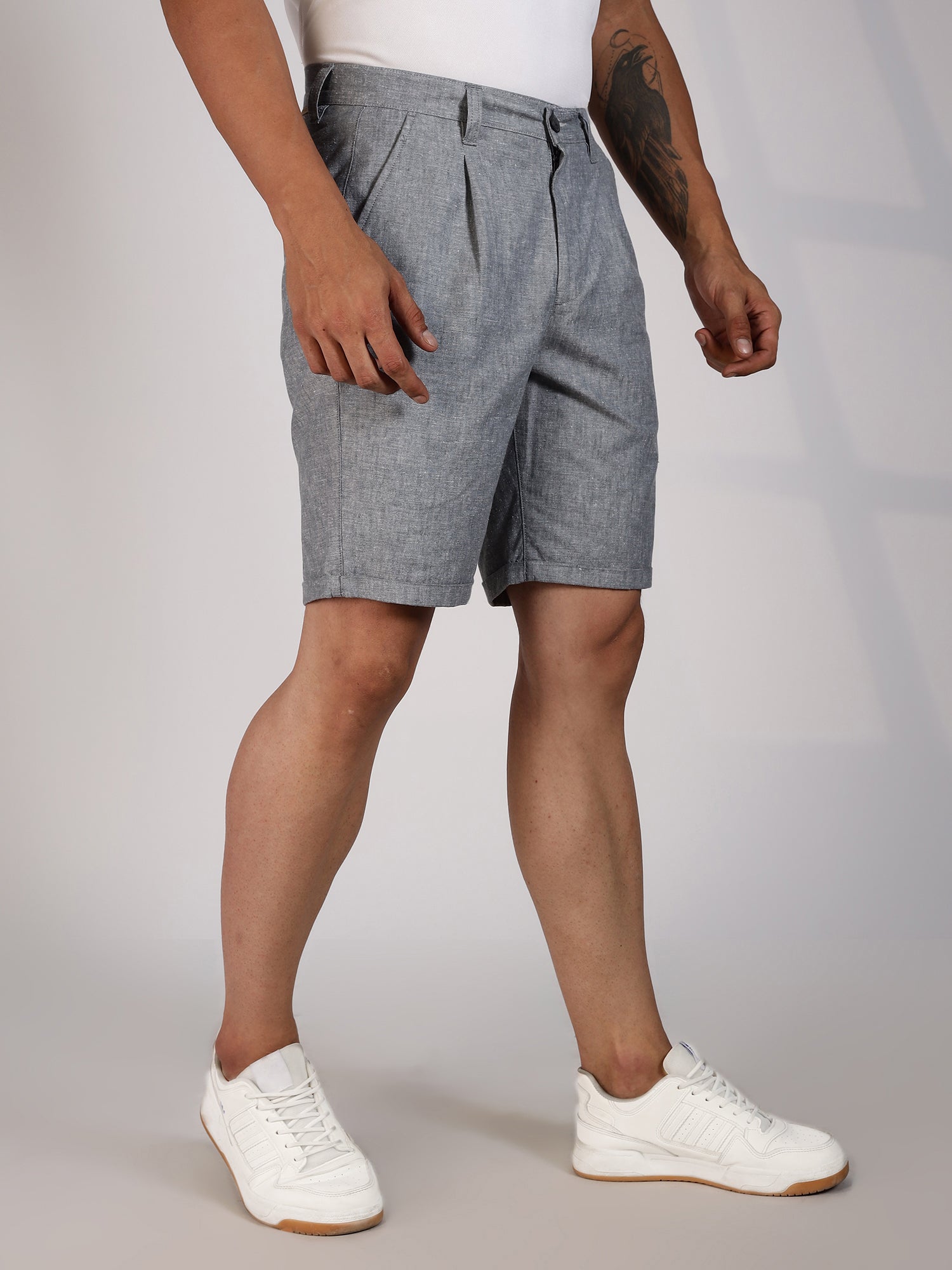 Thomas Scott Men Grey Mid-Rise Regular Fit Woven Linen Chino Shorts