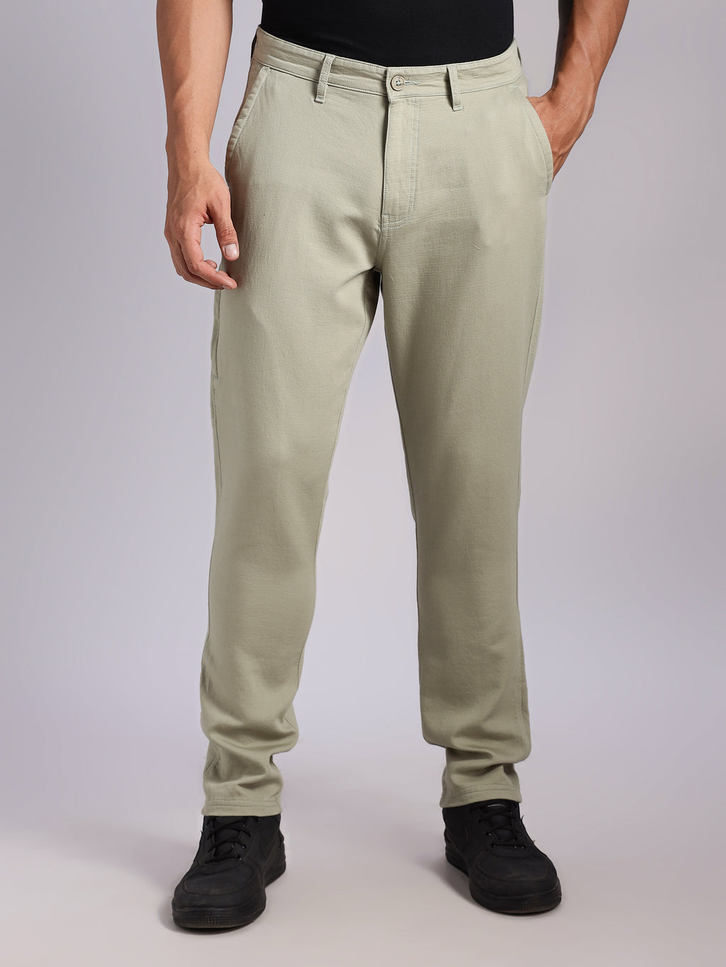 Thomas Scott Men LightOlive Mid-Rise Straight Fit Woven Chino Trousers