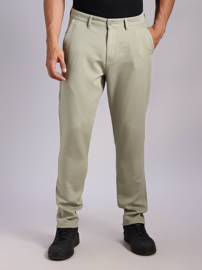 Thomas Scott Men LightOlive Mid-Rise Straight Fit Woven Chino Trousers