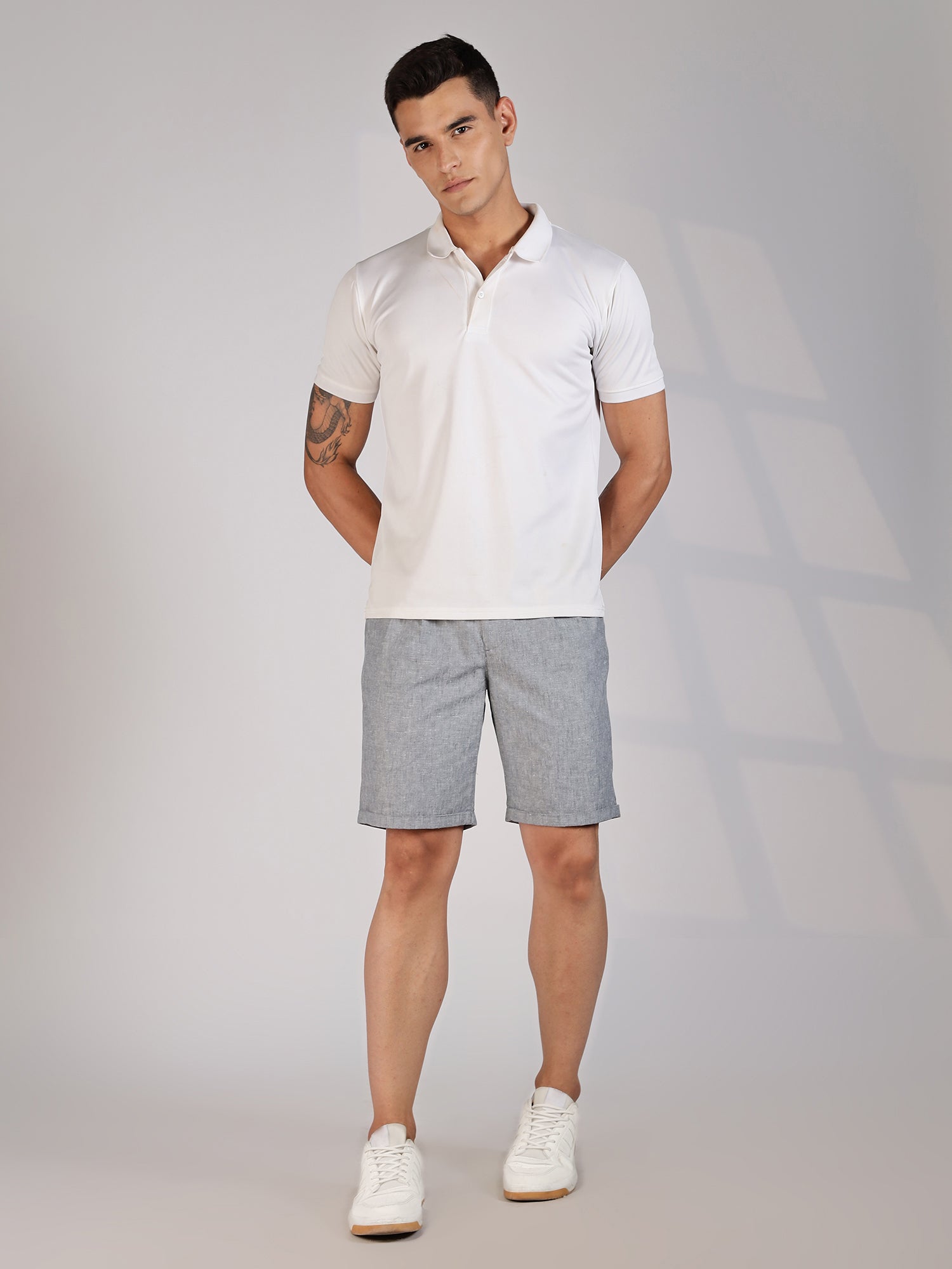Thomas Scott Men Grey Mid-Rise Regular Fit Woven Linen Chino Shorts