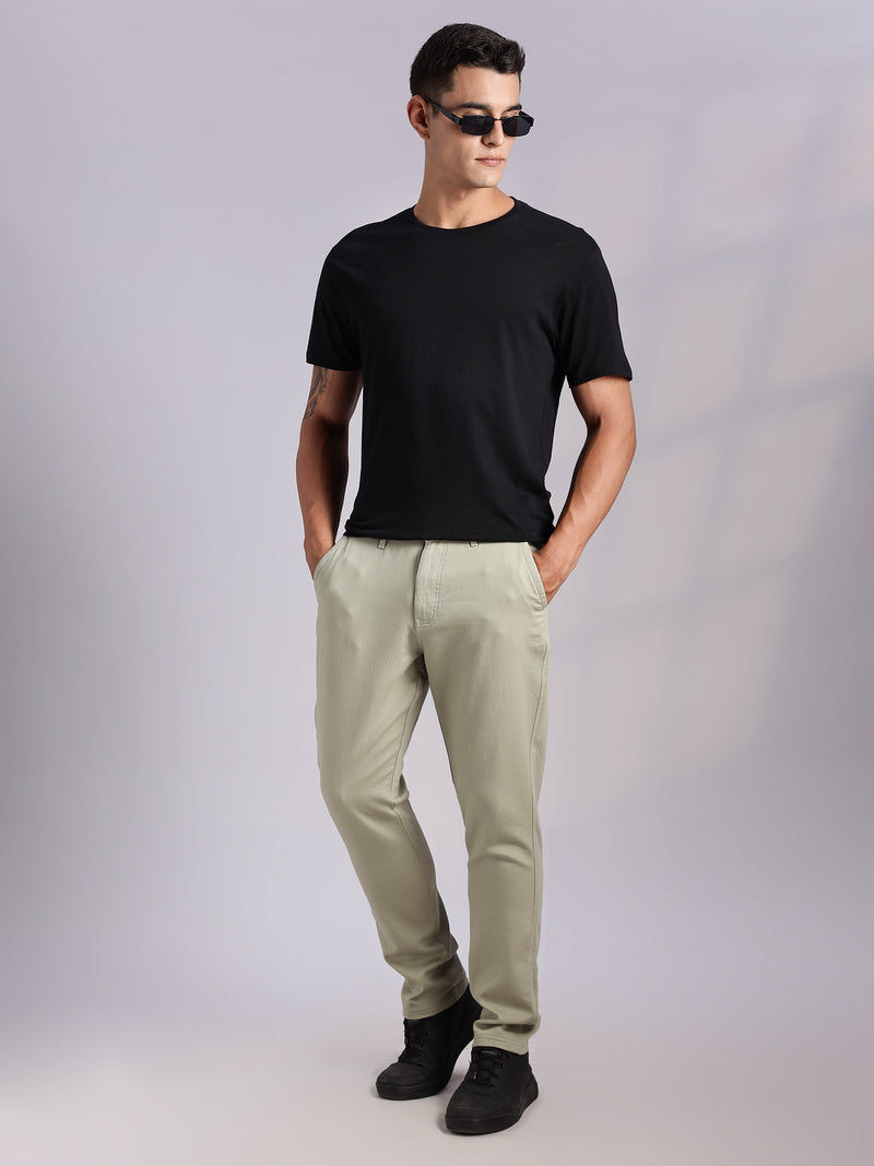 Thomas Scott Men LightOlive Mid-Rise Straight Fit Woven Chino Trousers