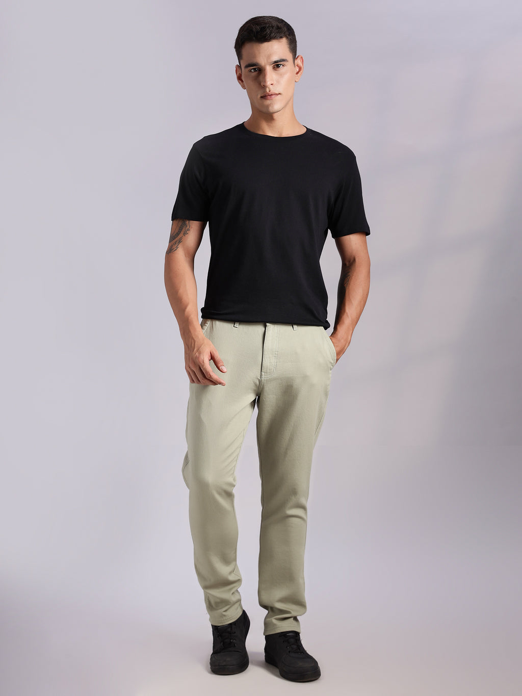 Thomas Scott Men LightOlive Mid-Rise Straight Fit Woven Chino Trousers