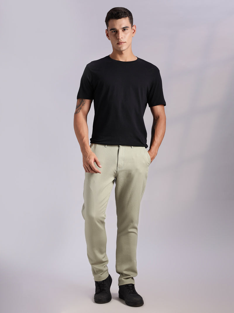 Thomas Scott Men LightOlive Mid-Rise Straight Fit Woven Chino Trousers