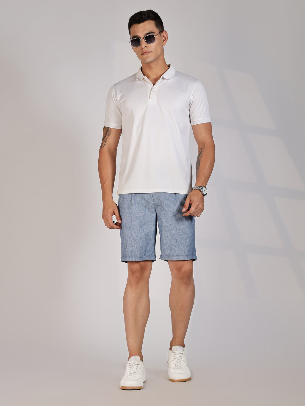 Thomas Scott Men Blue Mid-Rise Regular Fit Woven Linen Chino Shorts