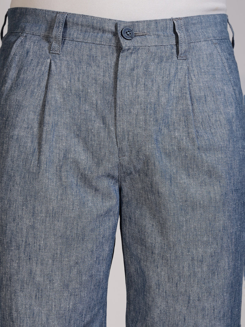 Thomas Scott Men Blue Mid-Rise Regular Fit Woven Linen Chino Shorts