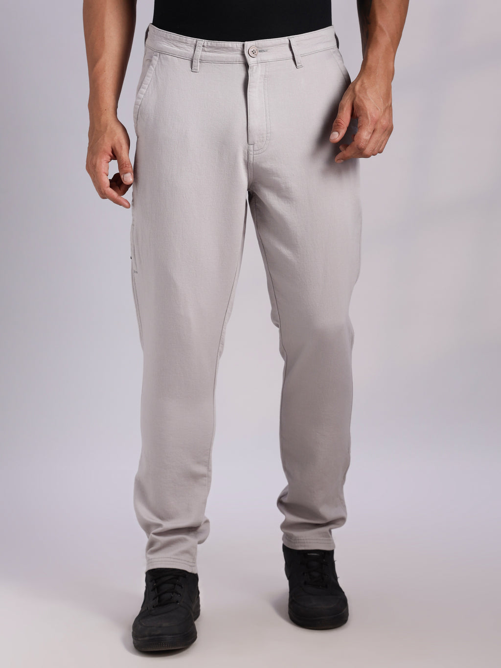 Thomas Scott Men Grey Mid-Rise Straight Fit Woven Chino Trousers