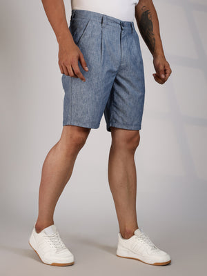 Thomas Scott Men Blue Mid-Rise Regular Fit Woven Linen Chino Shorts