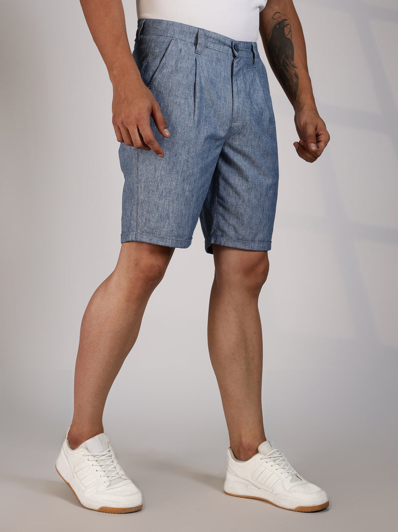 Thomas Scott Men Blue Mid-Rise Regular Fit Woven Linen Chino Shorts
