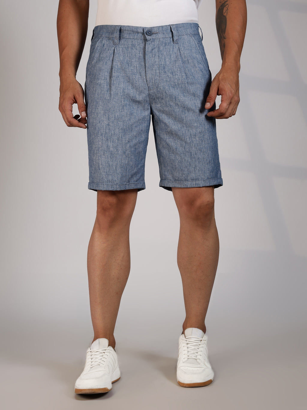 Thomas Scott Men Blue Mid-Rise Regular Fit Woven Linen Chino Shorts