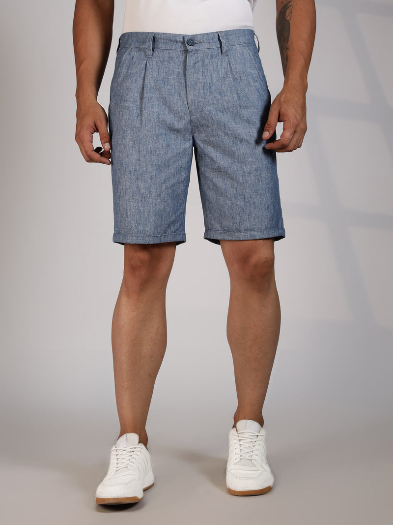 Thomas Scott Men Blue Mid-Rise Regular Fit Woven Linen Chino Shorts