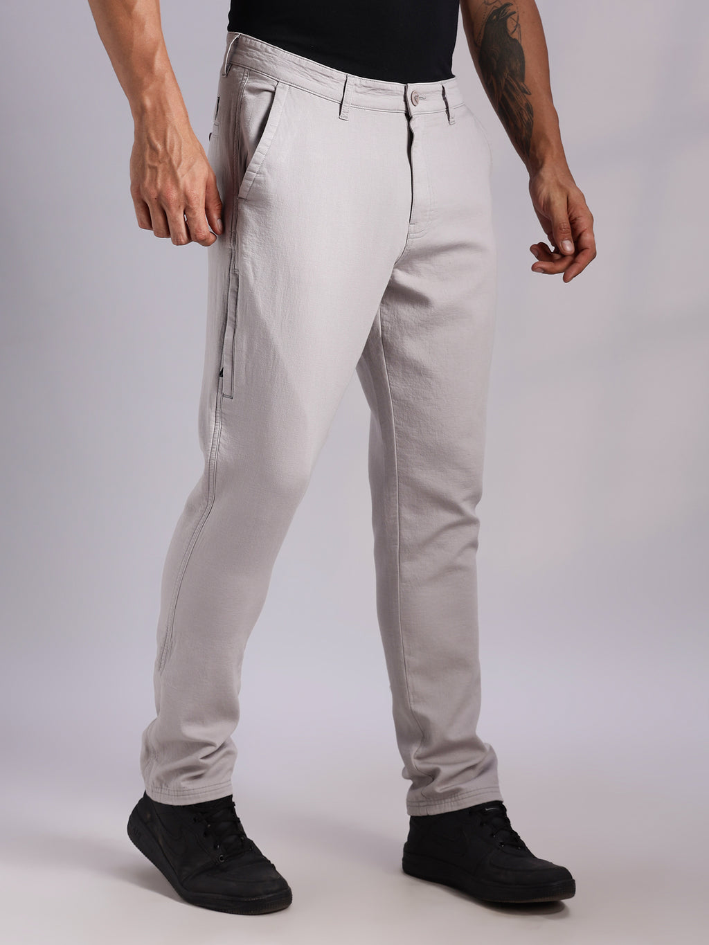 Thomas Scott Men Grey Mid-Rise Straight Fit Woven Chino Trousers
