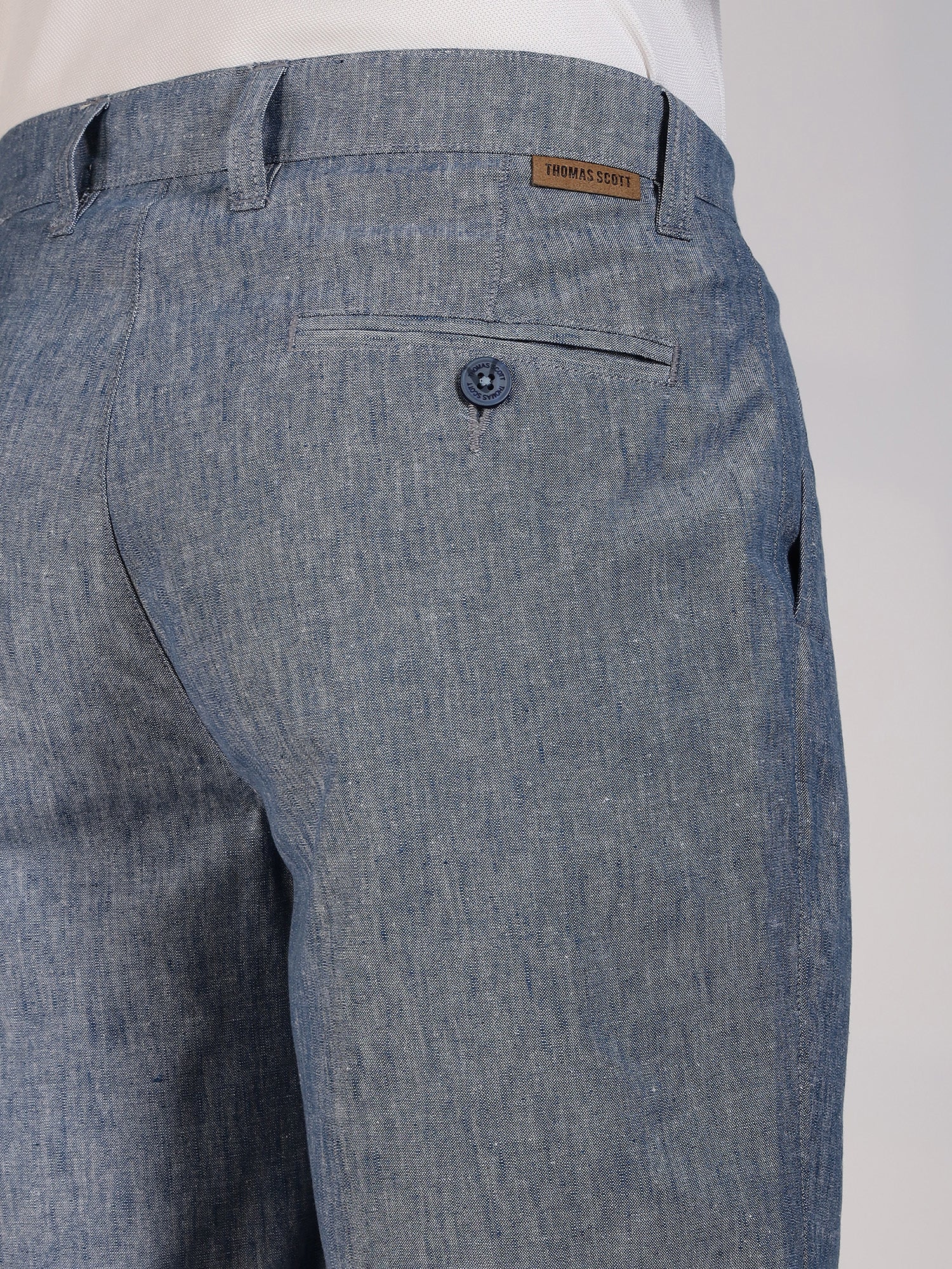 Thomas Scott Men Blue Mid-Rise Regular Fit Woven Linen Chino Shorts