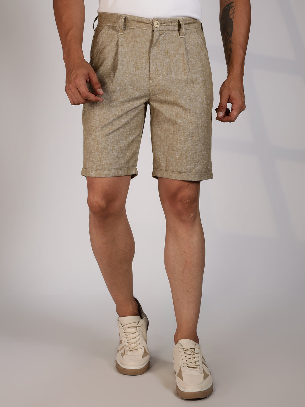 Thomas Scott Men Beige Mid-Rise Regular Fit Woven Linen Chino Shorts