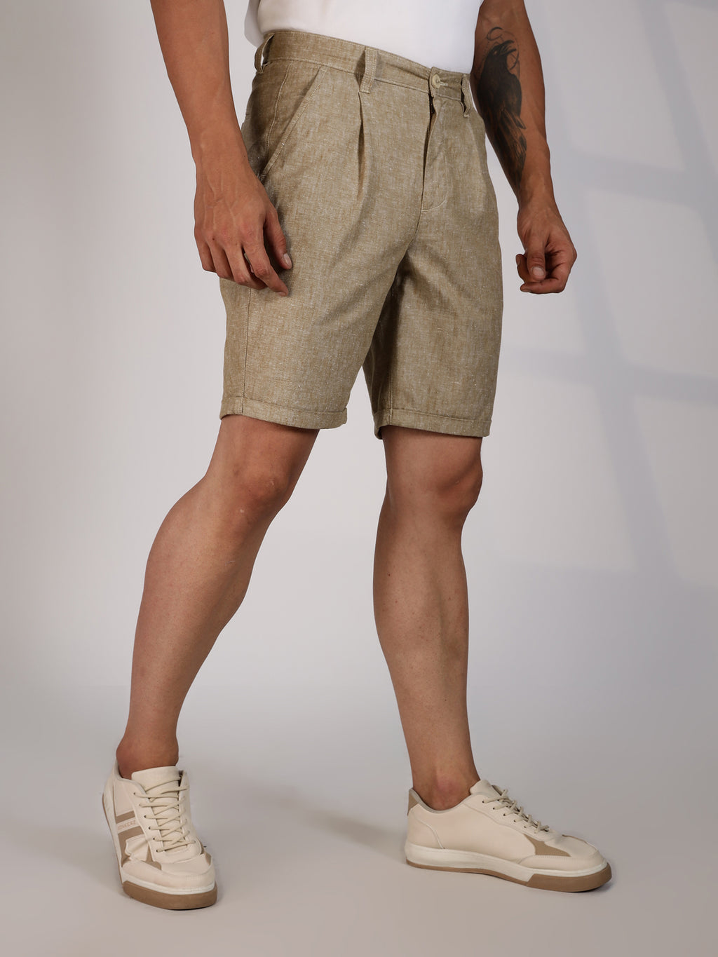 Thomas Scott Men Beige Mid-Rise Regular Fit Woven Linen Chino Shorts