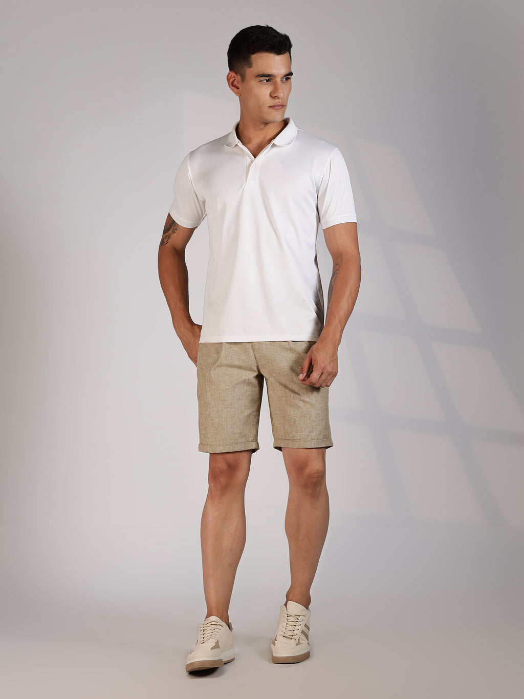 Thomas Scott Men Beige Mid-Rise Regular Fit Woven Linen Chino Shorts