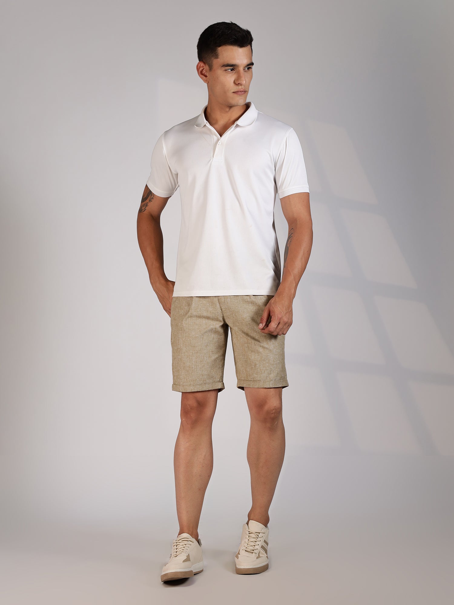Thomas Scott Men Beige Mid-Rise Regular Fit Woven Linen Chino Shorts