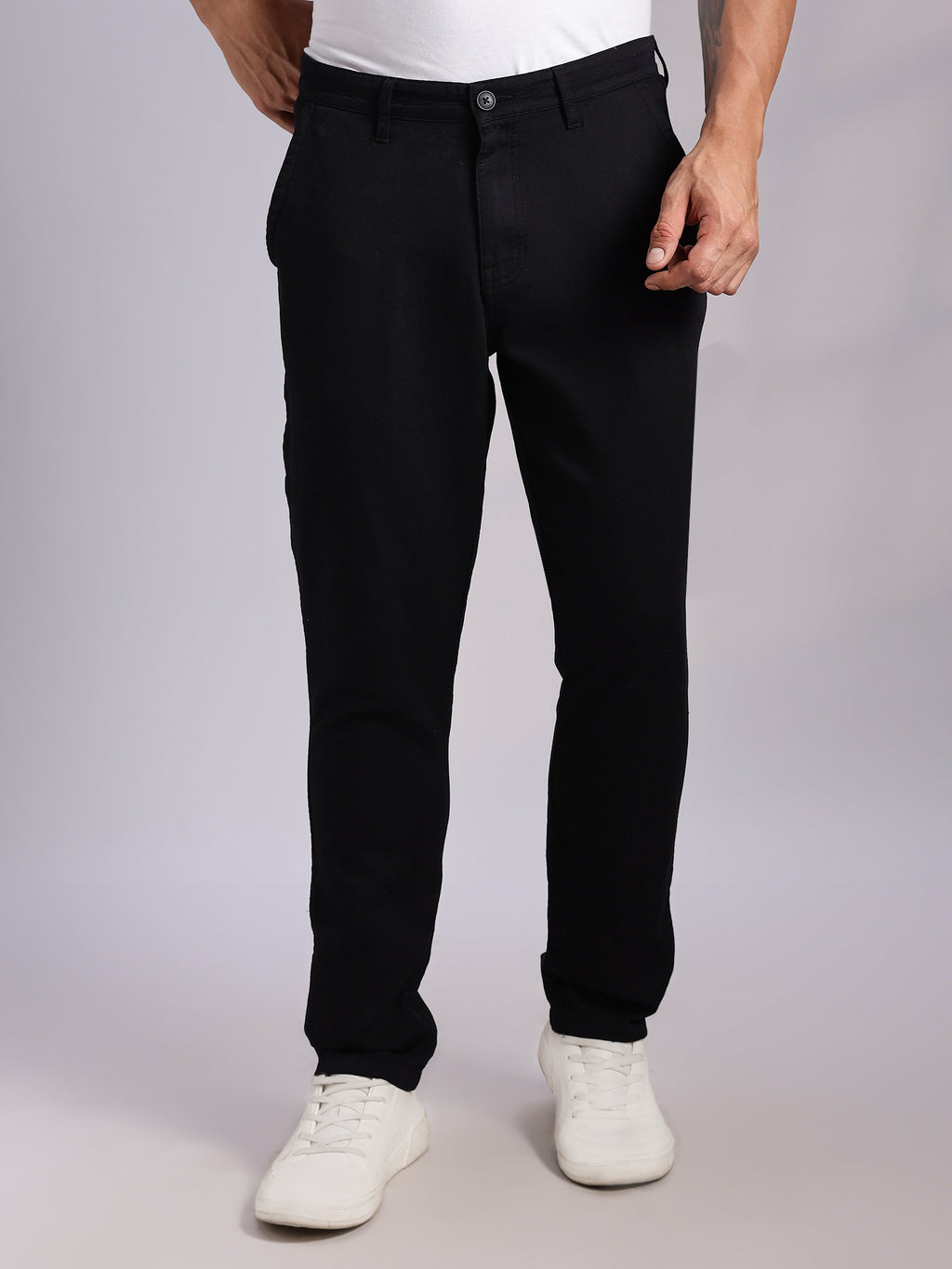 Thomas Scott Men Black Mid-Rise Straight Fit Woven Chino Trousers