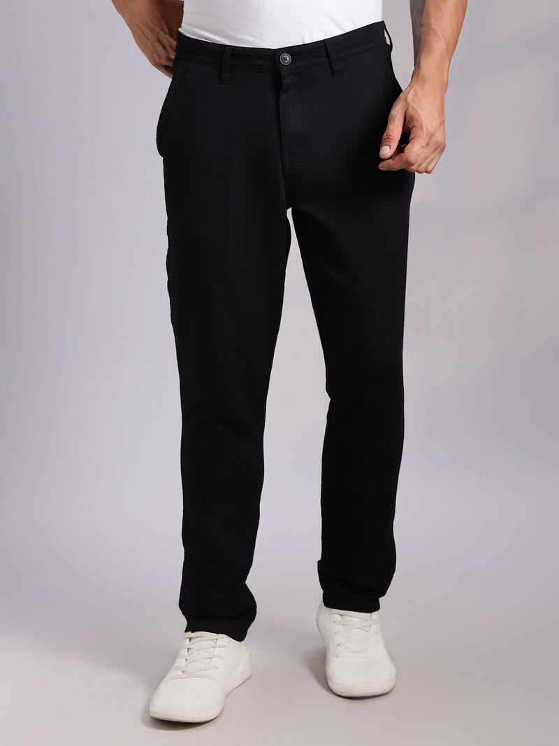 Thomas Scott Men Black Mid-Rise Straight Fit Woven Chino Trousers