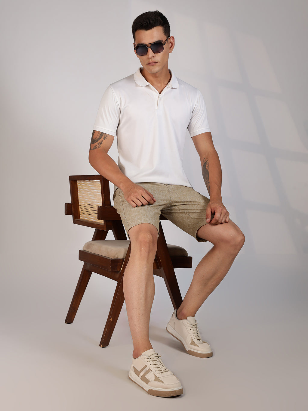 Thomas Scott Men Beige Mid-Rise Regular Fit Woven Linen Chino Shorts